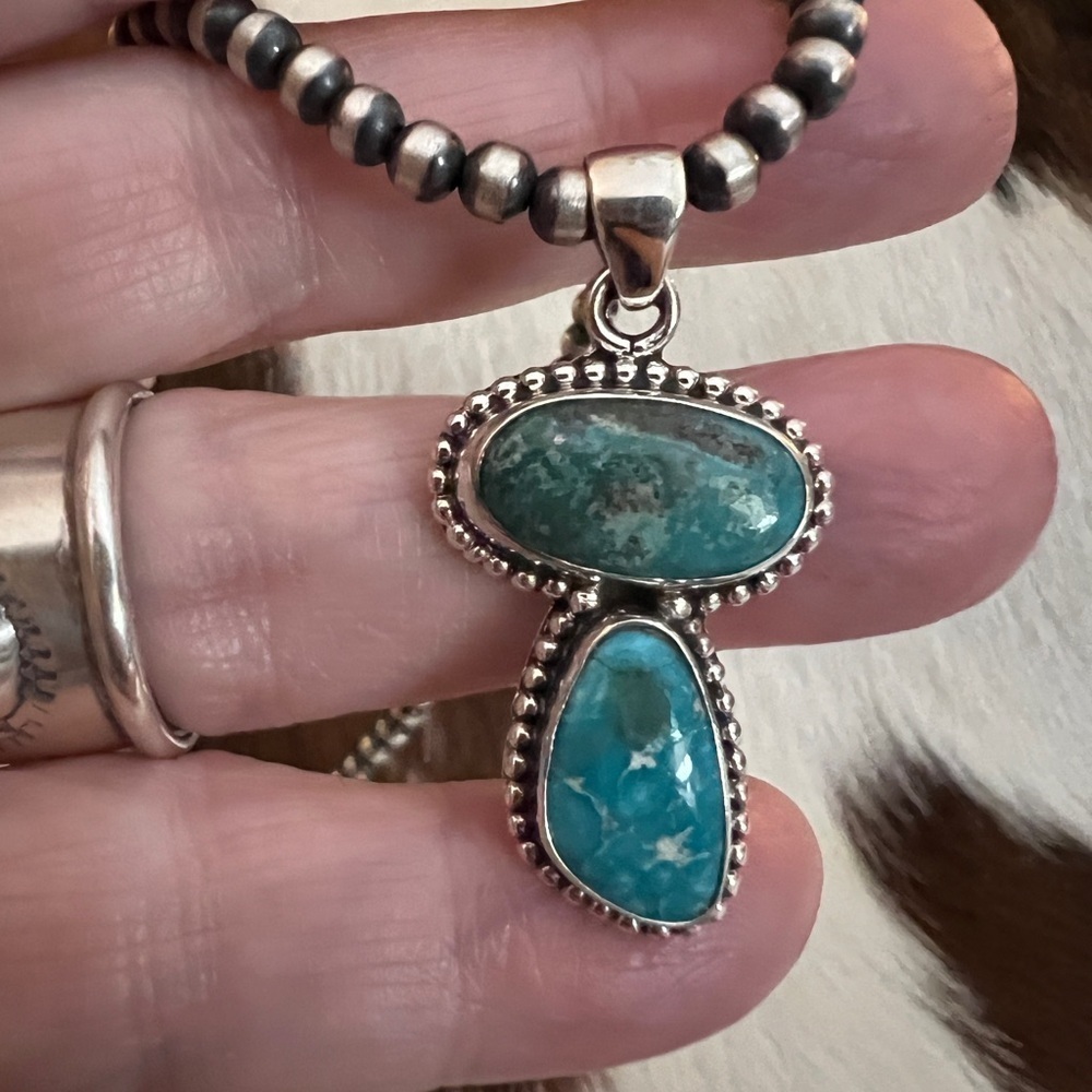 ❤️ White Water Turquoise Sterling Navajo Style 2 Stone Pendant 1.54”L - 5.8 Gram